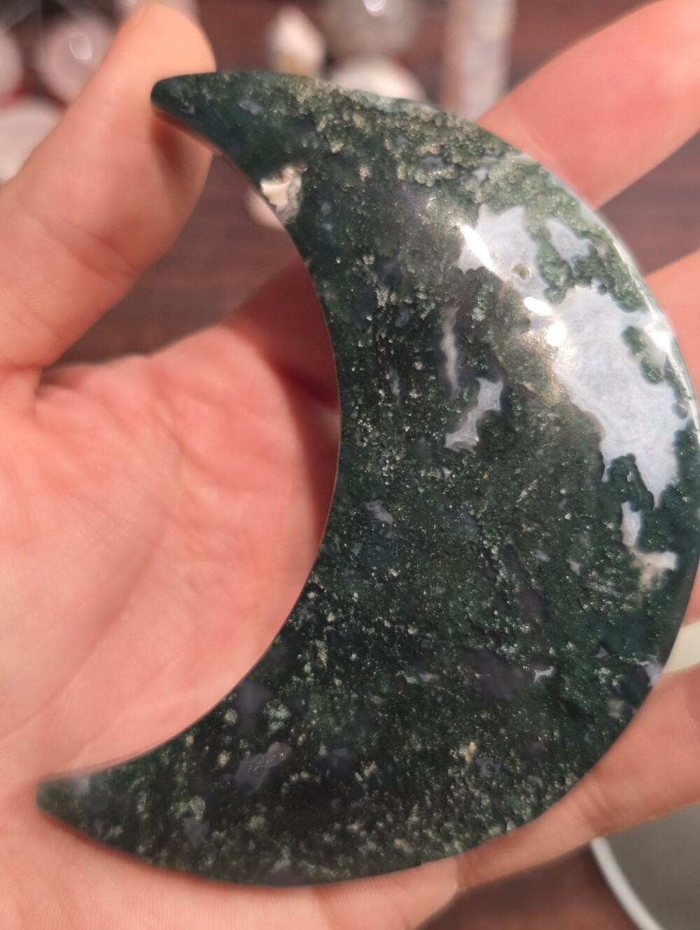 Moss Agate Crescent Moon - Picture 14 of 16